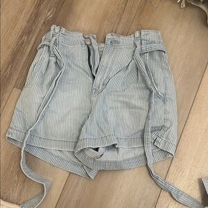 American Eagle Outfitters Light Blue Striped High Waist Shorts